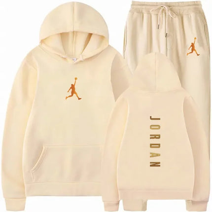 Men's pullovers for autumn and winter, solid-color hoodie + stretch waist jogging pants two-piece set, fashionable outdoor casua