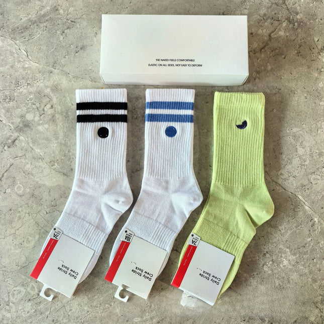 New Men Women Combed Cotton Embroidered Logo Two Bars Casual Sports Socks Running Fitness Breathable Trendy Socks
