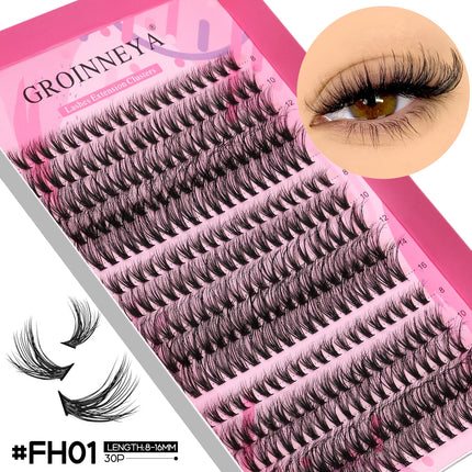 GROINNEYA Lash Clusters DIY Fluffy Lashes Mixed Tray Individual Lashes Natural Volume Cluster Eyelashes Extension Makeup