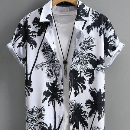 Men's Tropical Plant 3D Print Hawaiian Beach Flower Shirt Casual Slim Fashion Shirt Simple Retro Lapel Short Sleeve Shirt Top