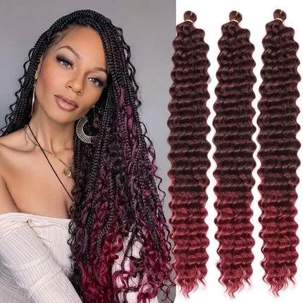 3PCS Soft Deep Twist Crochet Hair Afro Curls Ombre Braiding Hair Extension Synthetic African Water Wave Braided Hair For Braids