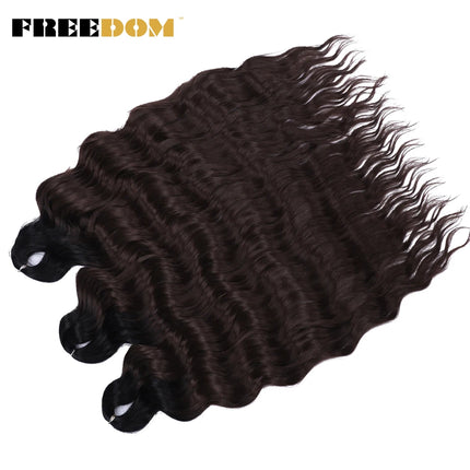 FREEDOM Synthetic Braiding Hair Extensions Deep Wavy 24 inch Long Curly Braids Hair Ombre Brown Rainbow Twist Crochet Hair