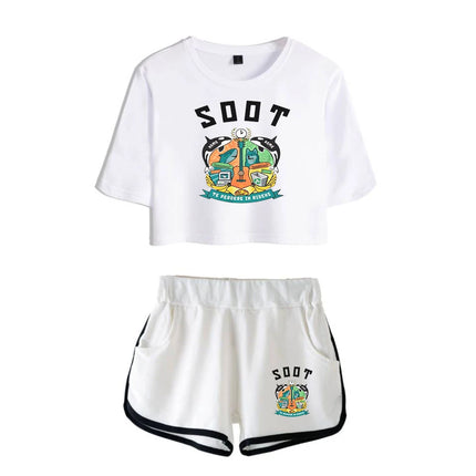 Youthful Internet Celebrity Wilbur Soot Dew navel Sport Short Sleeve tracksuit Girls Two Pieces sets T-shirts shorts Pants