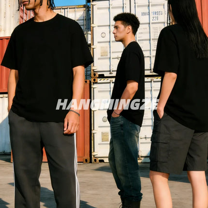 3-pack American 230GSM Heavy Cotton Short-sleeved T-shirt Men Women Solid Color Loose Round Neck Tops Couple Oversize T Shirt