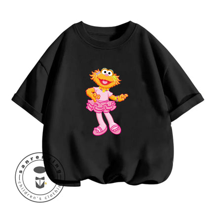 2026 Summer Fashion Sesame Street Crew Neck T-Shirt 3-14Y Boys Girls Cute Kawaii Cartoon Street Hot Outdoor Casual Lovely