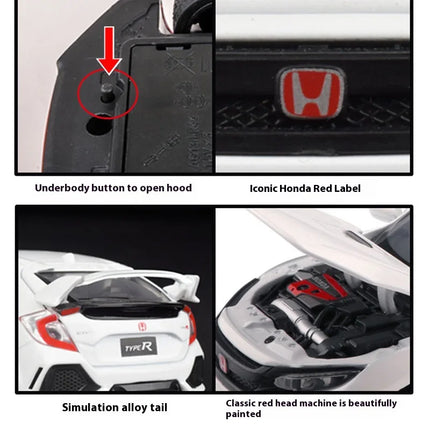 1:32 Honda Civic Type-R Alloy Sports Car Diecast Metal Model Car Central Control Ornaments Miniature Car Model Kids Toys Present