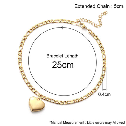Women's Ankle Leg Bracelet Beach Jewelry Ladies Gold Color Stainless Steel Figaro Chain With Heart Pendant Anklets for Women