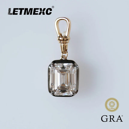 LETMEXC Moissanite Lab Grown Emerald Sapphire Ruby Gemstone Custom Pendant 10K Rose Gold Black Edge Classic Fashion Pendant