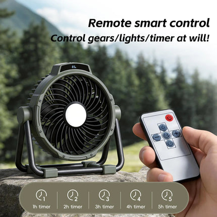 Portable 6 in 1 Outdoor Camping Fan 10000mAh Rechargeable Wireless Tent Ceiling Fan 5 Speed Adjustment Remote Control LED Light