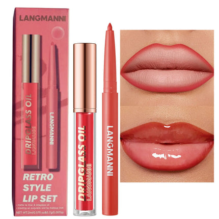 2pcs/Set Smooth Lip Liner+Lip Gloss Set Waterproof Liner Lip Combo Makeup, Long-Lasting Moisturizing Makeup Plump