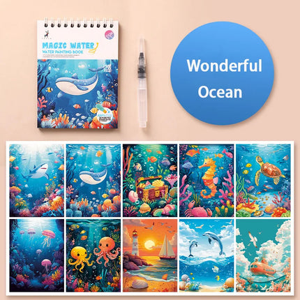Magic Water Doodle Books Kids Toddlers Drawing Toys Cute Cartoon Unicorn Ocean Forest Animal Reusable Water Painting Cardboard