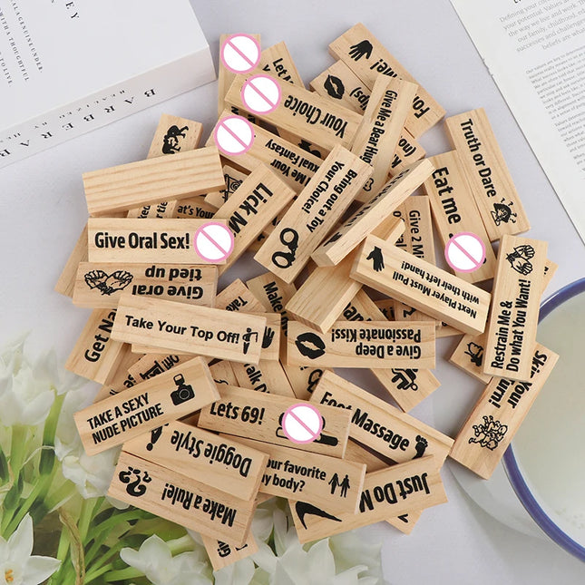 48Pcs Dating Building Blocks For Date Nights, Valentine's Day, And Adult Party Games. Deluxe Naughty Wooden Couple Toys Tower Game.