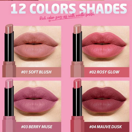 Nude Pink Matte Lipstick 12 Colors Waterproof Long Lasting Lip Sticks Not Fading Sexy Red Velvet Solid Lip Gloss Women Makeup
