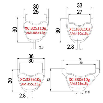 29er MTB XC AM 270g-465g Carbon Rim 28/30/32/34/35/36/38/40 Wide 23/25/28/30mm Deep Symmetric or Asymmetric UD 24/28/32/36Hole