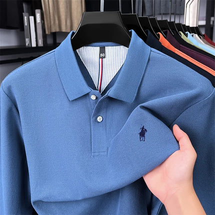 100% pure cotton luxury men's long-sleeve polo shirt designer brand Paul pony embroidery soft comfort spring autumn casual T-shirt