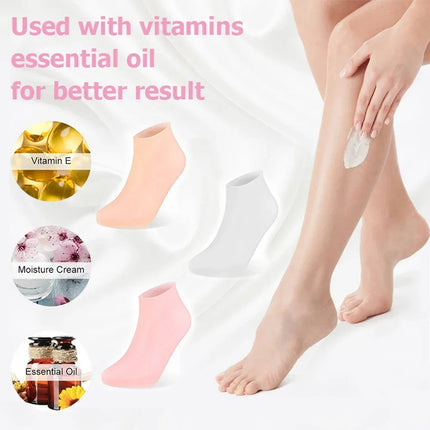 2 Pack Moisturizing Silicone Gel Socks for Dry Cracked Feet Nourishing Skin Lubricating Foot Care Massage Socks Manicure Tools