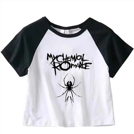 My Chemical Romance Graphic Crop Top Girl Cyber Y2K Kawaii Fashion Harajuku Crop Top Summer Sport T-Shirt Jogging Short Sleeve