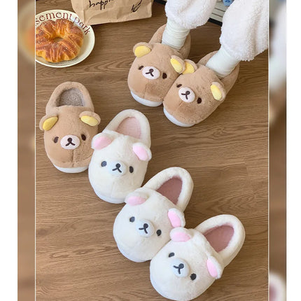 Cute Rilakkuma Unisex Cotton Slippers Warm Indoor Outdoor Anti-Slip Home Shoes Cute Design Winter Wearable for Men And Women