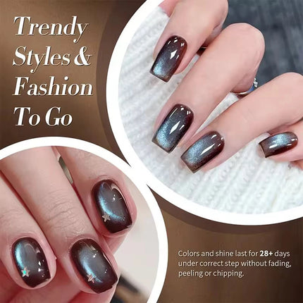 MN 10ml 1-12pcs 2025 Autumn Blue Brown Cat Eye Gel Nail Polish Popular Flash Chocolate Glass Beads Nails Black Nails Christmas