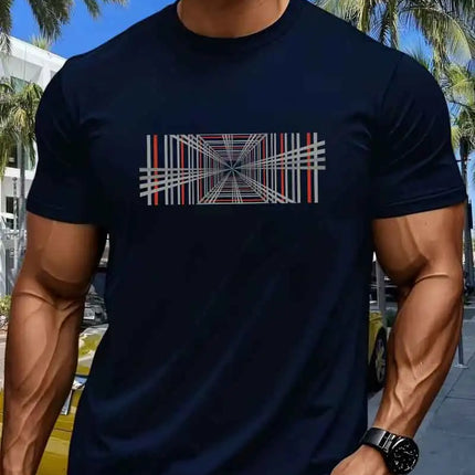 Summer men's 100% pure cotton casual fashionable loose retro compass mountain pattern printed round neck short sleeved T-shirt