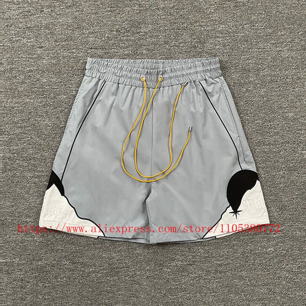 2026 New  RHUDE Men's Print Casual Shorts Loose Fit Nylon Drawstring Basketball Street Beach Shorts with Pockets Fast Delivery