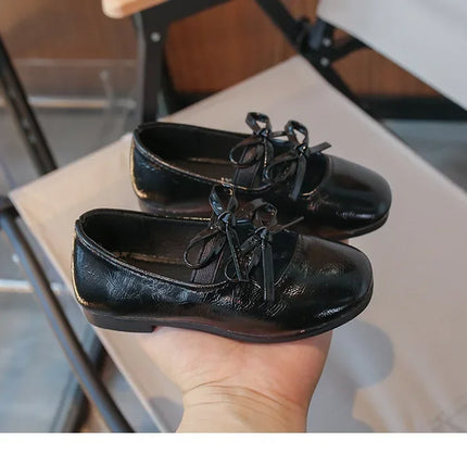 Kids Dance Performance Shoes Square Black Solid Color Girls Princess Shoe with Double Bow 2024 New Girls Leather Shoes Soft Sole