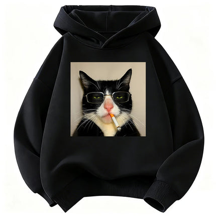 Autumn Spring Fashion Retro Vintage Smoking Cat Children's Sweatshirt Cute Harajuku Hoody for Boys Girls Casual Hoodies