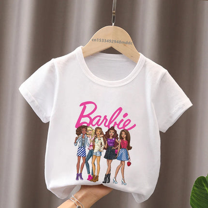 Hot Sale Barbie Princess Print Cartoon Kids T-Shirts Kawaii Girls Clothes Baby Boys Short Sleeve T shirt Summer Children Tops