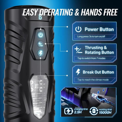 7 Thrusting 7 Rotating Mode Male Masturbator Sex Toy Pocket Pussy Hands Free Sex Machine LCD Display Visual Window Mounting Base