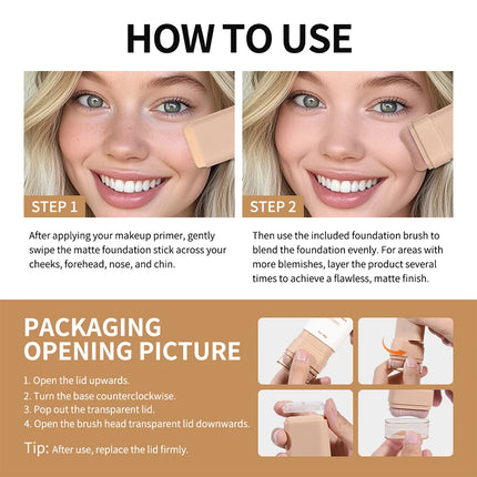 Matte Foundation Stick Waterproof Coverage Travel Flawless Eraser Foundation Stick Lightweight Enhance Skin Radiance Face Makeup
