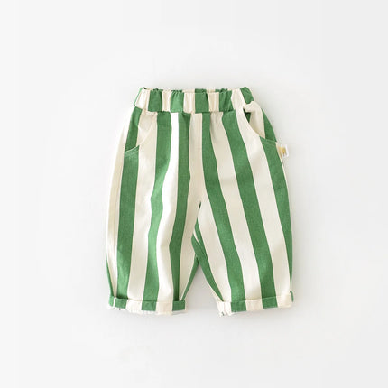 Spring Autumn Children Loose Striped Casual Pants Baby Pockets boys girls Pants Kids Outdoor Cotton Trousers Toddler Costume