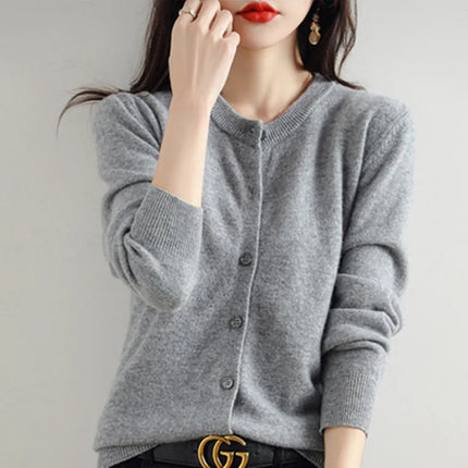 Women Cardigans Sweater O-neck Spring Autumn Knitted Cashmere Cardigans Solid Single Breasted Womens Sweaters 2022