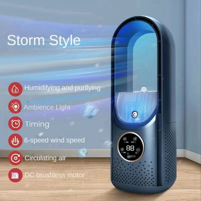 Portable USB Air Cooler Leafless Electric Fan 6-Speed Silent Timer Air Conditioner Cooling Fan Humidifier Conditioning Fan