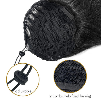 Yaki Straight Clip-In Ponytail Extension with Bangs for - Heat-Resistant Synthetic Hairpiece, Looking Drawstring Ponytails
