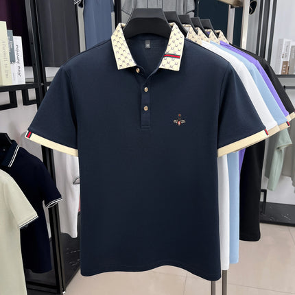 Personality Letter Jacquard Lapel Short Sleeve T-Shirt Men's High-End Brand Little Bee Embroidery Fashion Trend Summer Polo Shirt
