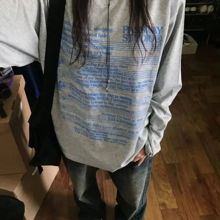 Cotton Letter Hoodie Women Long Sleeve O-neck Casual Oversized Tops Y2k Top Clothes for Teens Japanese Fashion Y2k Sweatshirts