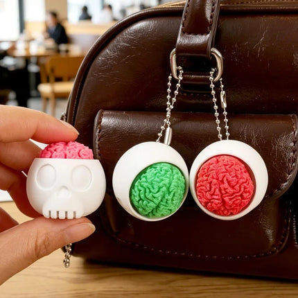 10/1pcs Fun 3D Printed Skull Brain Clicker Keychain Skull Button Fidget Clicker Mechanical Keyboard Bag Pendant Stress Relief