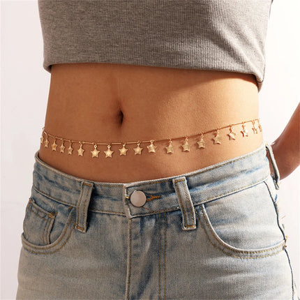 Fashion Boho Gold-plate Multilevel Star Moon Butterfly Snake Pendant Long Waist Chain For Women Beach Sexy Body Chains Jewelry