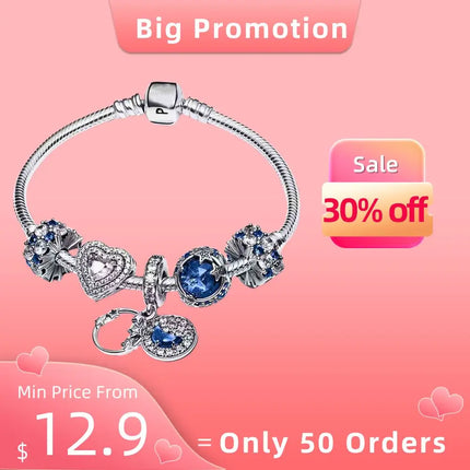Original 925 Sterling Silver Women's Hand Bracelets Luxury Jewelry Sets Fit Pandora Charms Valentine Day Gift DIY