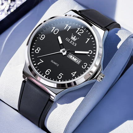 OLEVS 5647 Man's Watch Fashion Big Dial Quartz Watch For Men Number Scale Waterproof Luminous Dual Calendar Simple Hand Clock