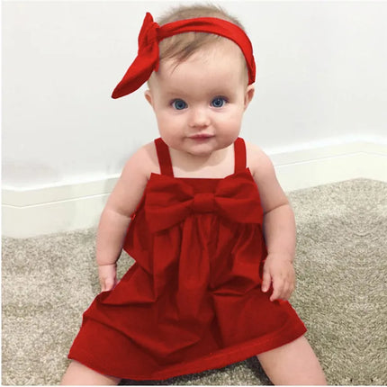 0-36months Baby Girl Sleeveless Sling Dress Cute Bow Strapless Backless Princess Dress For Infant Girls Solid Red Summer Dress