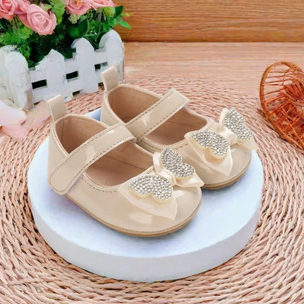 Casual Cute Rhinestone Bowknot Decor Mary Jane Shoes For Baby Girls, Lightweight Non-slip Walking Shoes For Spring And Autumn