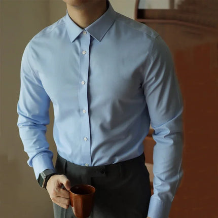 Men's long-sleeved shirt: casual, simple, high-quality, wrinkle-free, slim fit, business formal, all-season collection