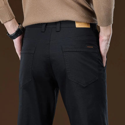 New Pure 97% Cotton Casual Pants for Men Black Khaki Gray Blue Business Slim Straight Elastic Fashion Casual Long Pants Male