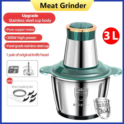 3L Portable Household Meat Mincer Grinder Vegetable Food Processor Chopper Kitchen Multifunction Stainless Steel Slicer Machine