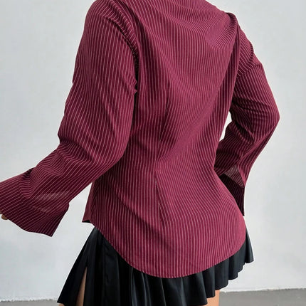 Plus Size College Stripe Slim Long Sleeve Shirt Fashion Graduation Season Long Sleeve Shirt Collar 2025 New