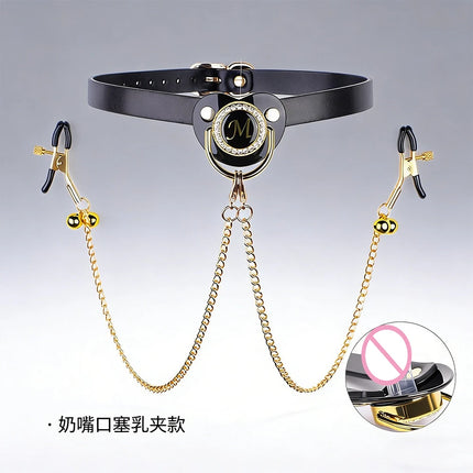 High quality Adult Pacifier Mouth Gag with Gold Chain Nipple Clamps Breast Clip Slaves Nipple Clamps SexToy For Couples Sex Shop