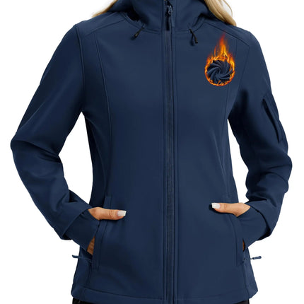 TACVASEN Waterproof Fleece Lined Women's Softshell Jacket Hooded Outdoor Hiking Camping Jacket Lightweight Warm Thermal Coat
