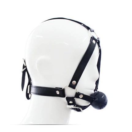 Exotic Accessories - Sex Flirting Mouth Gag Toy for Couples, Adult Erotic SM Leather Harness with Dribbling Soft Ball Mouth Plug