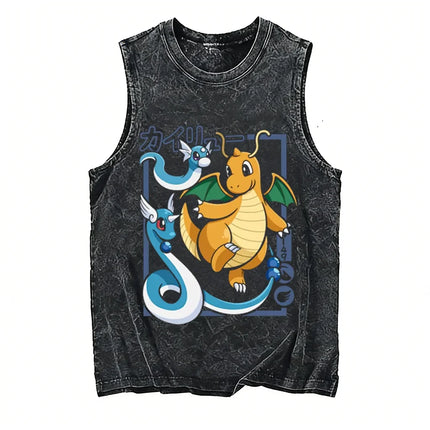 2026 Anime Men's Tank Top Pokemon Oversized Vintage Washed Vest Man Sleeveless Shirt Summer Y2k Clothes T Shirts Gym Clothes